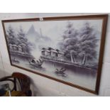 Large black & white oil on canvas - Chinese scene