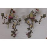 Fine pair of ormolu and porcelain (Meissen?) parrot wall light sconces