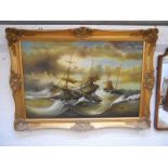 Oil in gilt frame - 'The Rescue' by T Slowsky