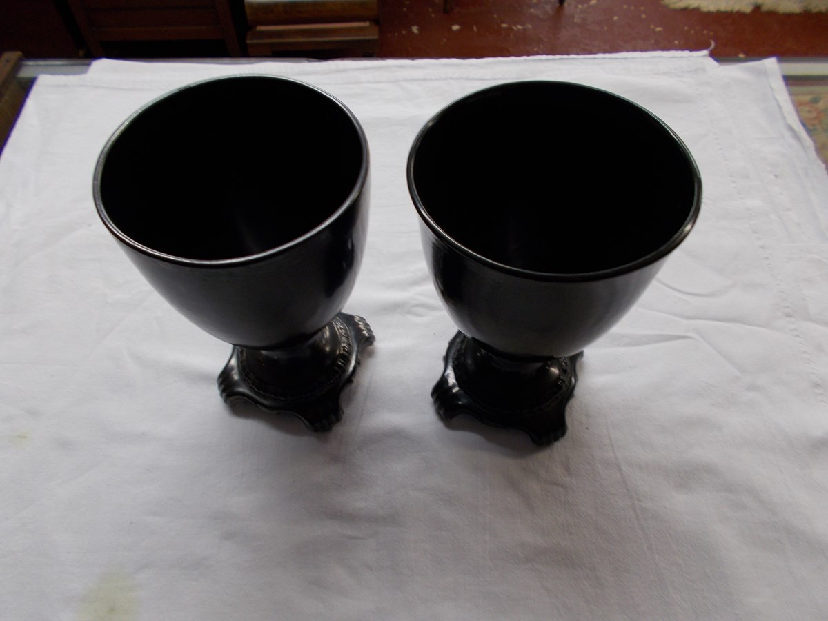 Pair of black Beswick chalices