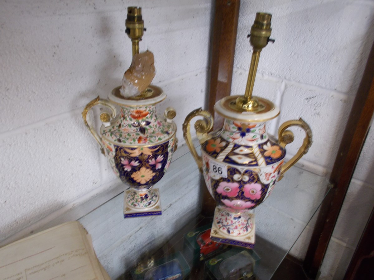 Pair of Crown Derby vase lamps A/F