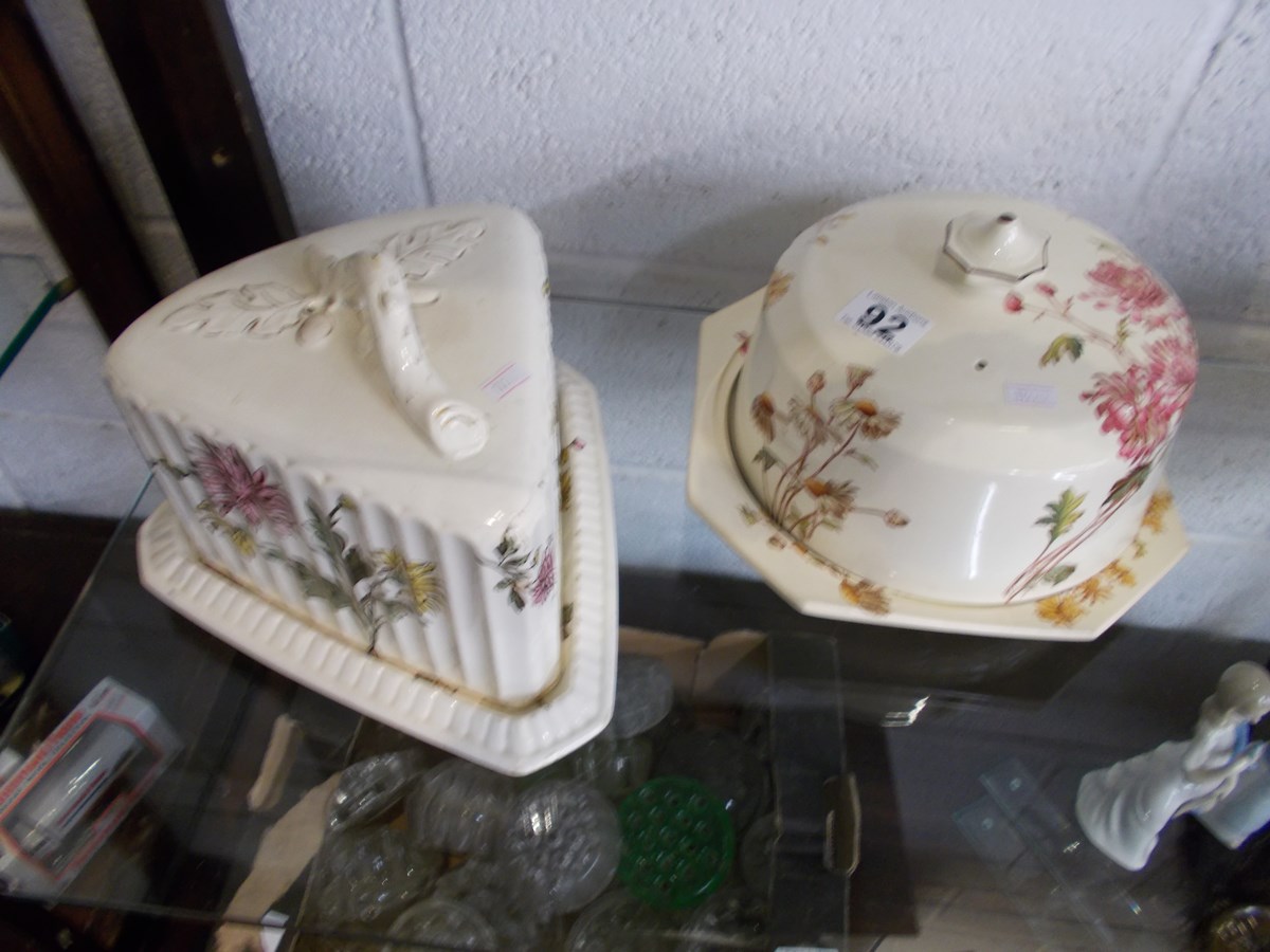 2 large 19C china cheese dishes