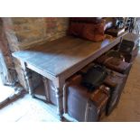 Large antique table with oak top and pitch pine base