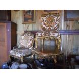 French style chairs and gilt marble top table