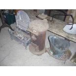 Old cast iron pot stove, decorative fire A/F, bucket and grate