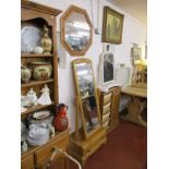 Pine cheval mirror with drawer & octagonal wall mirror