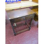 Small barely-twist oak occasional table with drawer