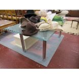 Crackle glass dining table with chrome legs