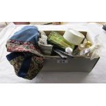 Box of collectables to include scents, Art Nouveau purse, retro glasses etc