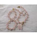 Rose quartz necklace, earrings and 2 bracelets