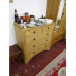Pine chest of 2 over 3 drawers with galleried top