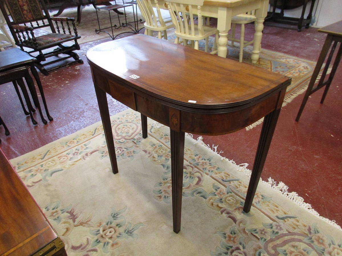 Fine mahogany and inlaid Regency fold over tea table