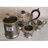 Pewter tea set and tankard