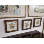 Set of 3 oak framed hand painted Minton tiles