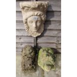 Stone wall pocket & 2 stone garden ornaments