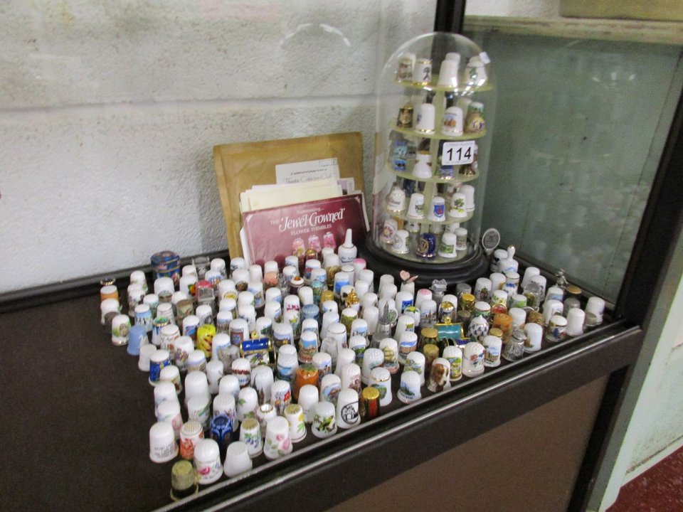 Large collection of thimbles - approx 180 and stand