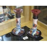 Pair of Moorcroft candlesticks - Red Tulip by Sally Tuffin - 1998