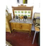 Satin-walnut washstand with tiled back