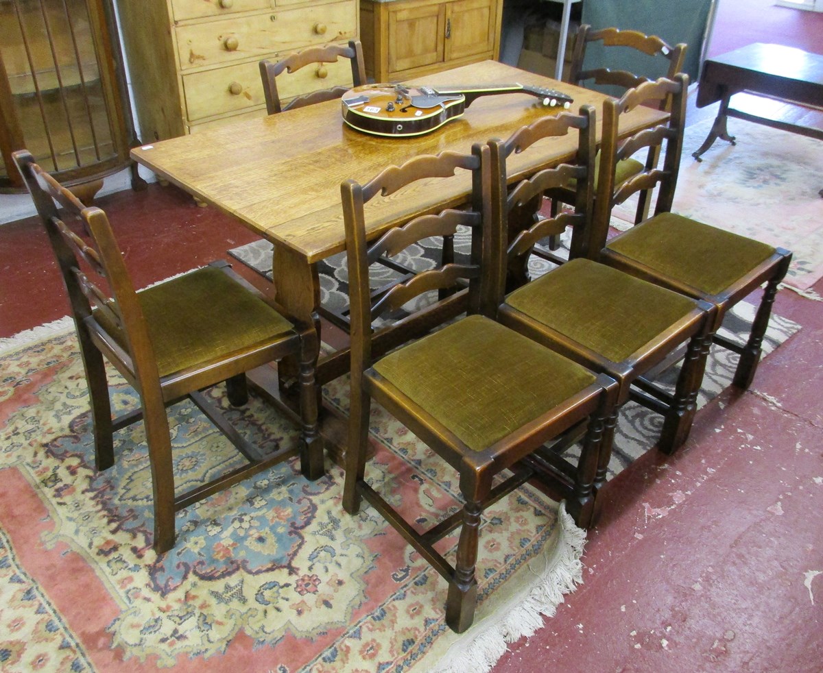 Small oak refectory table with 6 chairs