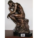 Bronze study of 'The Thinking Man' on marble base