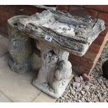 Decorative stone birdbath & stone owl planter