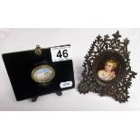 2 framed miniatures - 18C harbour scene & portrait of child