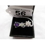 2 silver stone set rings - 1 amethyst