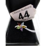 Silver diamond and multi set cluster ring