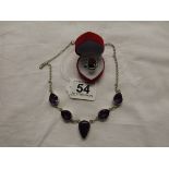 Silver stone set ring & amethyst necklace