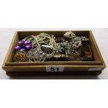 Wooden box of costume jewellery