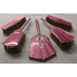 Silver & enamel dressing table set - Pink