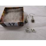 2 pairs of stone set silver earrings