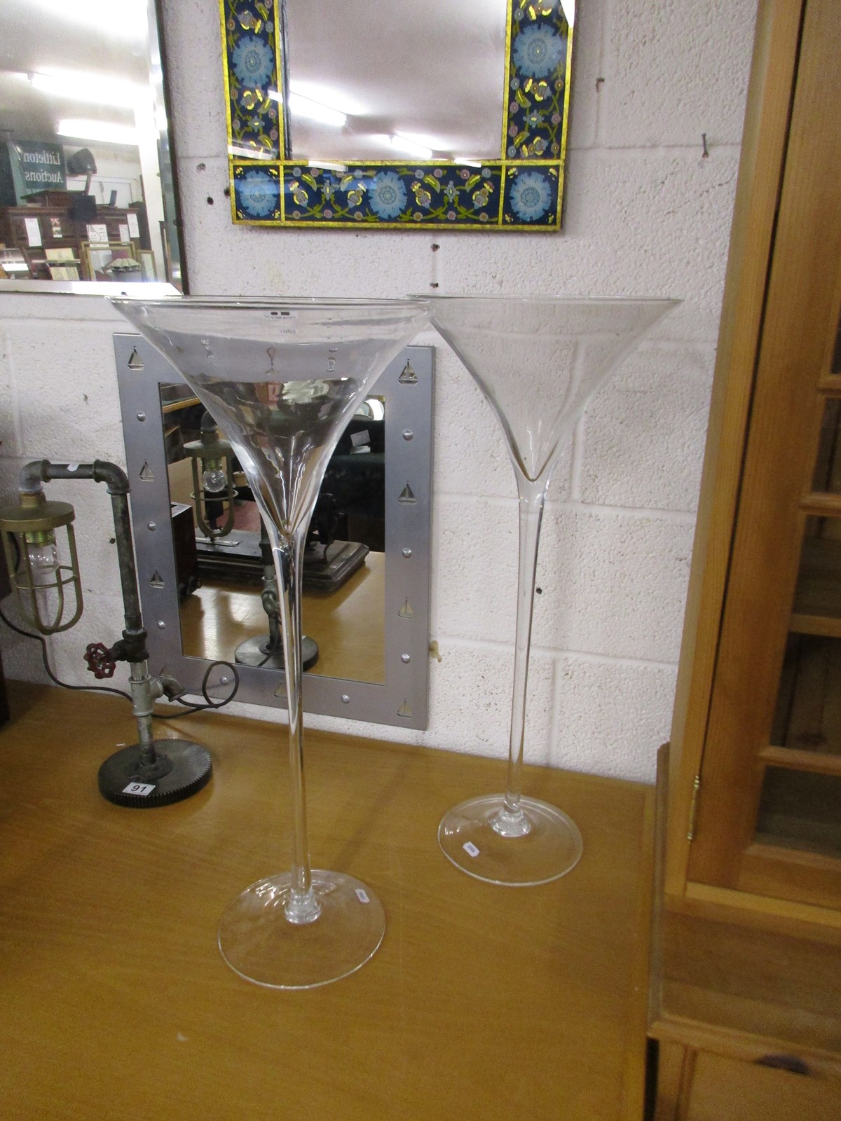 2 very large cocktail glass vases