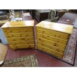 Pair of pine chests of 5 drawers