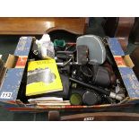 Box of cameras & camera equipment