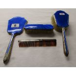 Silver & enamel dressing table set - Blue