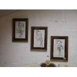 3 pencil caricatures by F Illingworth to include Margaret Thatcher