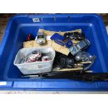 Box of Scalextric cars, track etc