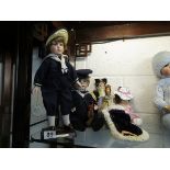 2 Pedigree hard plastic dolls, Peggy Nisbet Queen Elizabeth II, old fashioned boy, 2 sailor boys (