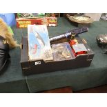 Box of games etc. to include Nulli Secundus remote controlled helicopter & Elastolin animals
