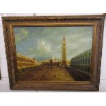 Large oil on canvas in gilt frame - Piazza San Mario - French R Hussent