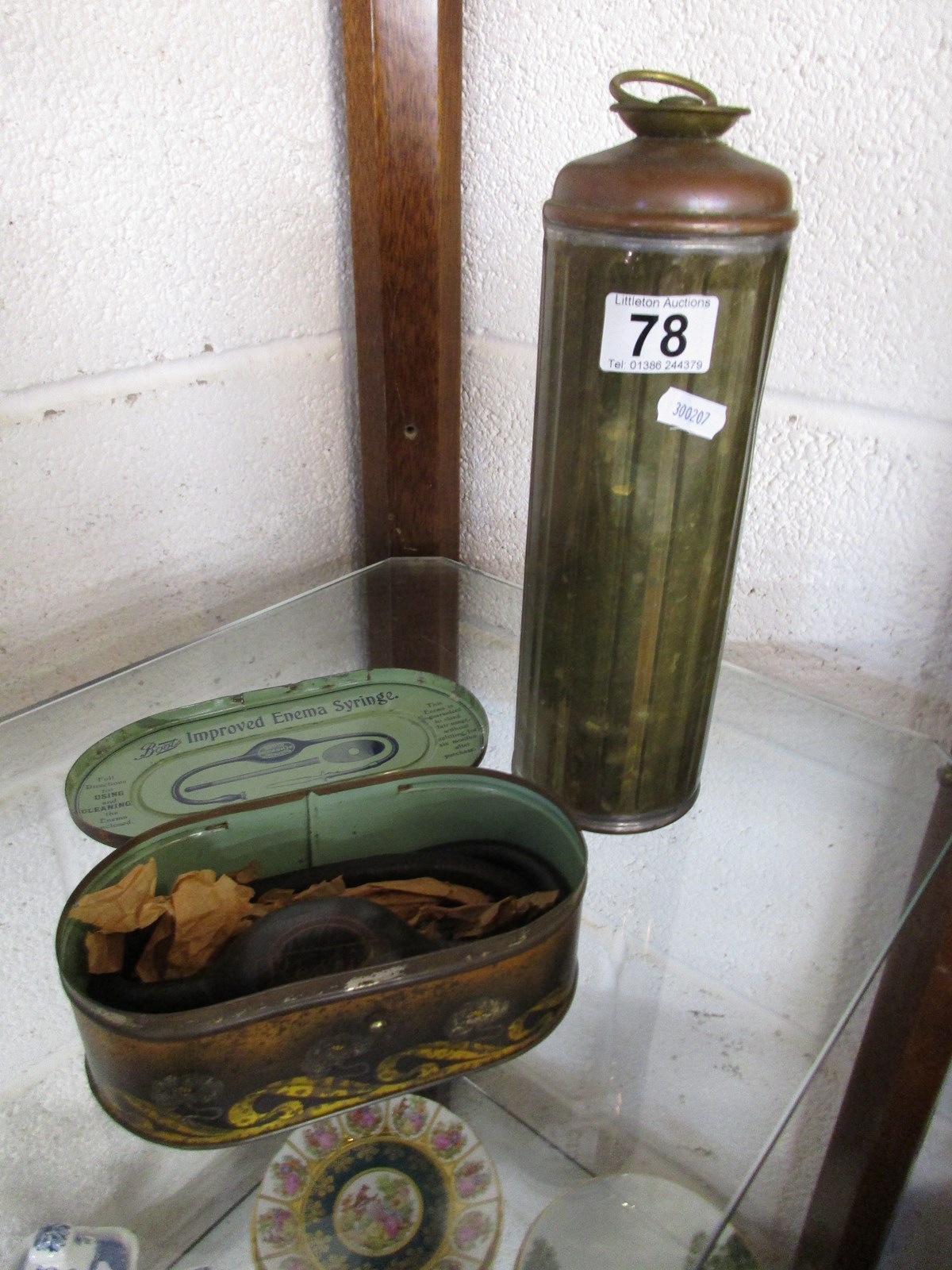 Old copper water canister & Boots enema syringe