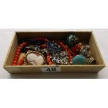 Box of costume jewellery to include silver and glass beaded necklaces