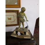 Art Deco figure of boy fishing on base