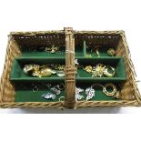 Wicker tray of costume jewellery