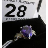 Silver & amethyst set ring