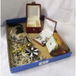 Box of costume jewellery etc to include silver
