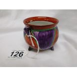 Small Art Deco Newport Pottery cauldron bowl - Hand painted over glaze - Clarice Cliff pattern