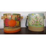 2 Clarice Cliff biscuit barrels (no lids)