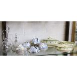 Shelf of china and glass to include Royal Doulton and decanters